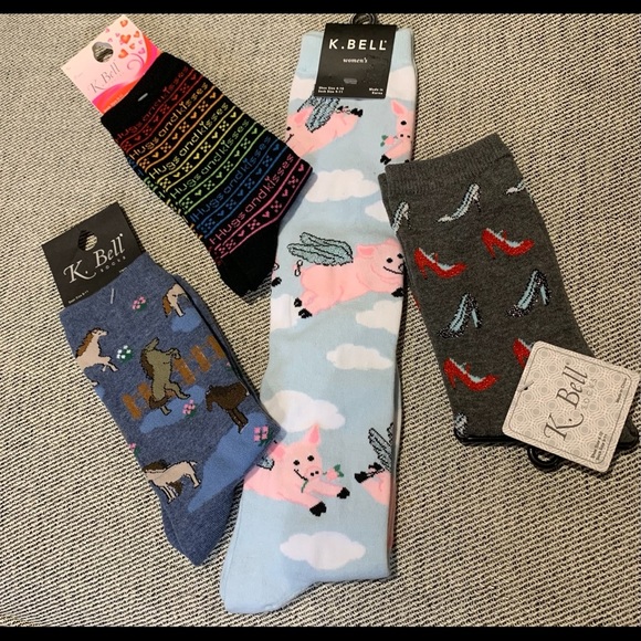 K Bell Socks 4 Pair Assorted Lot New - Picture 2 of 7